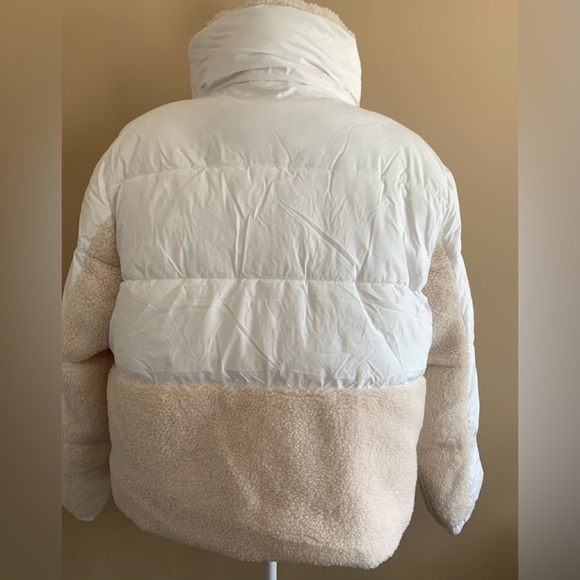 Color block Mixed Media Puffer Jacket Coat - Picture 3 of 11